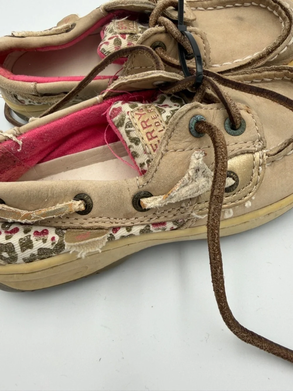 Sperry Toddler Girls 10.5 Tan Leopard Cheetah Moccasin Boat Shoes Pink Lining